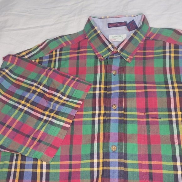 Vintage Brothers SERO Shirtmakers Red Plaid Combed Cotton Men's Shirt L/S Size L - Picture 1 of 8
